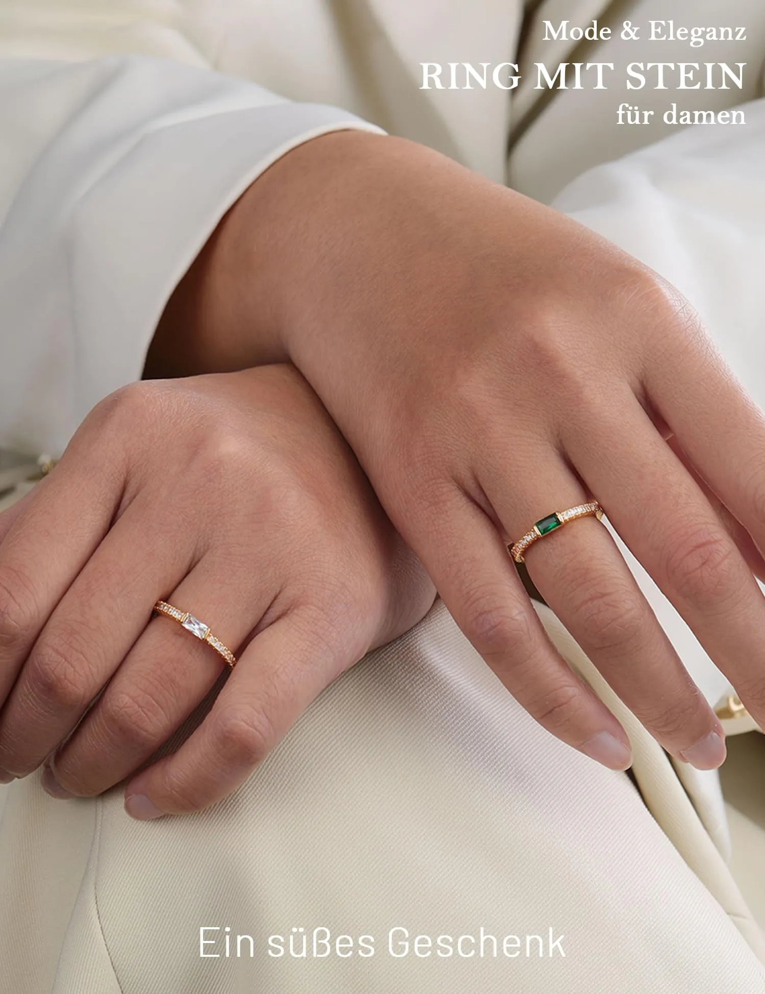 ZOERAY Anelli Donna con Pierre D'anniversaire Anello Oro Donna 18k con Moissanite Acquamarina Ametista Fedine Fidanzamento Fedi Nuziali Anello con Pietra Verde Mignolo Pollice Regalo Compleanno - immagine 3