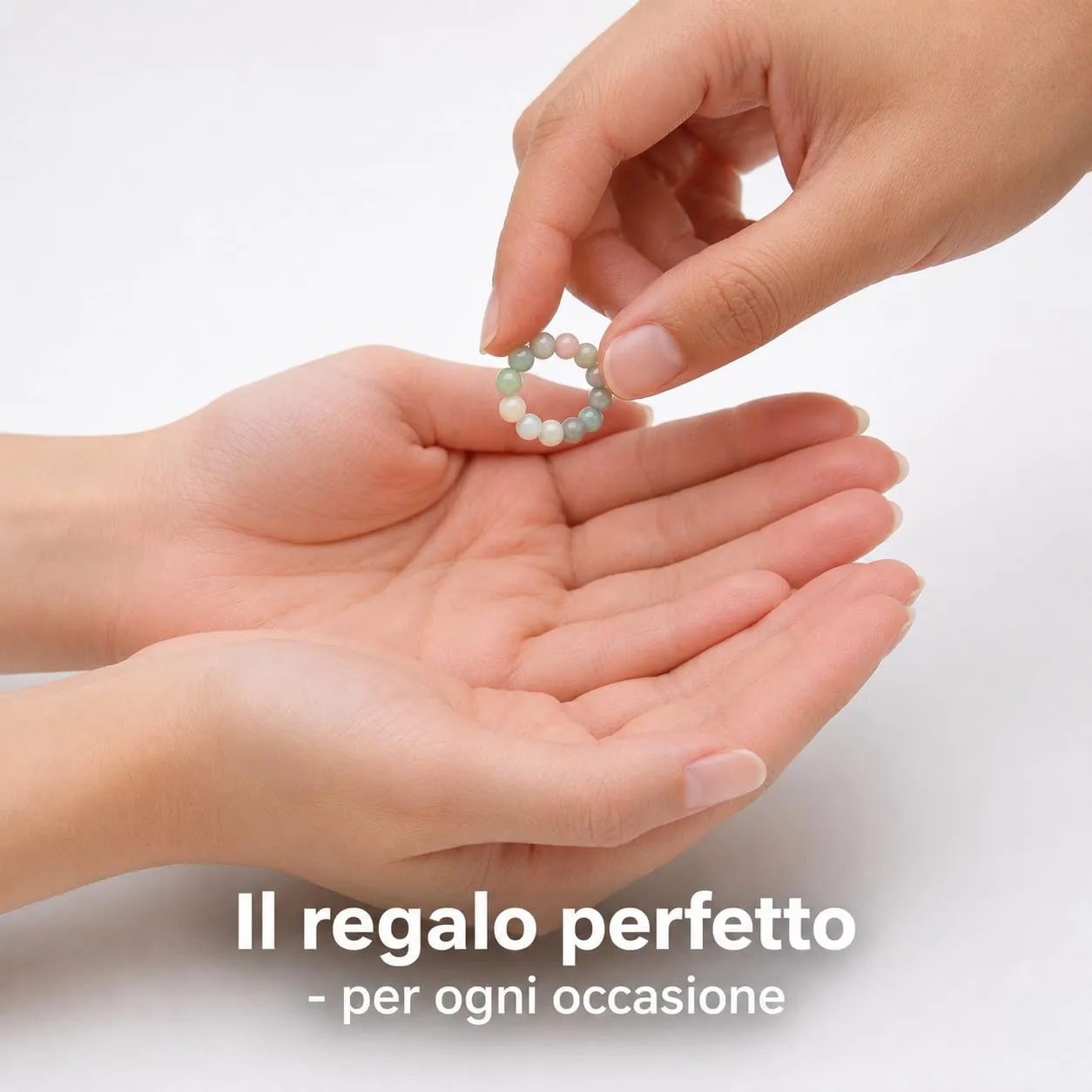 PURAJA Anello con pietra preziosa vera pietra naturale: amazzonite | Anello elastico antistress | Con perle da 3 mm in minerali di alta qualità - immagine 6