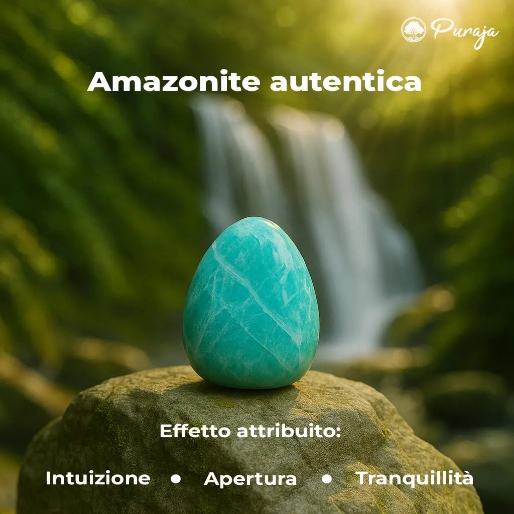 PURAJA Anello con pietra preziosa vera pietra naturale: amazzonite | Anello elastico antistress | Con perle da 3 mm in minerali di alta qualità - immagine 7