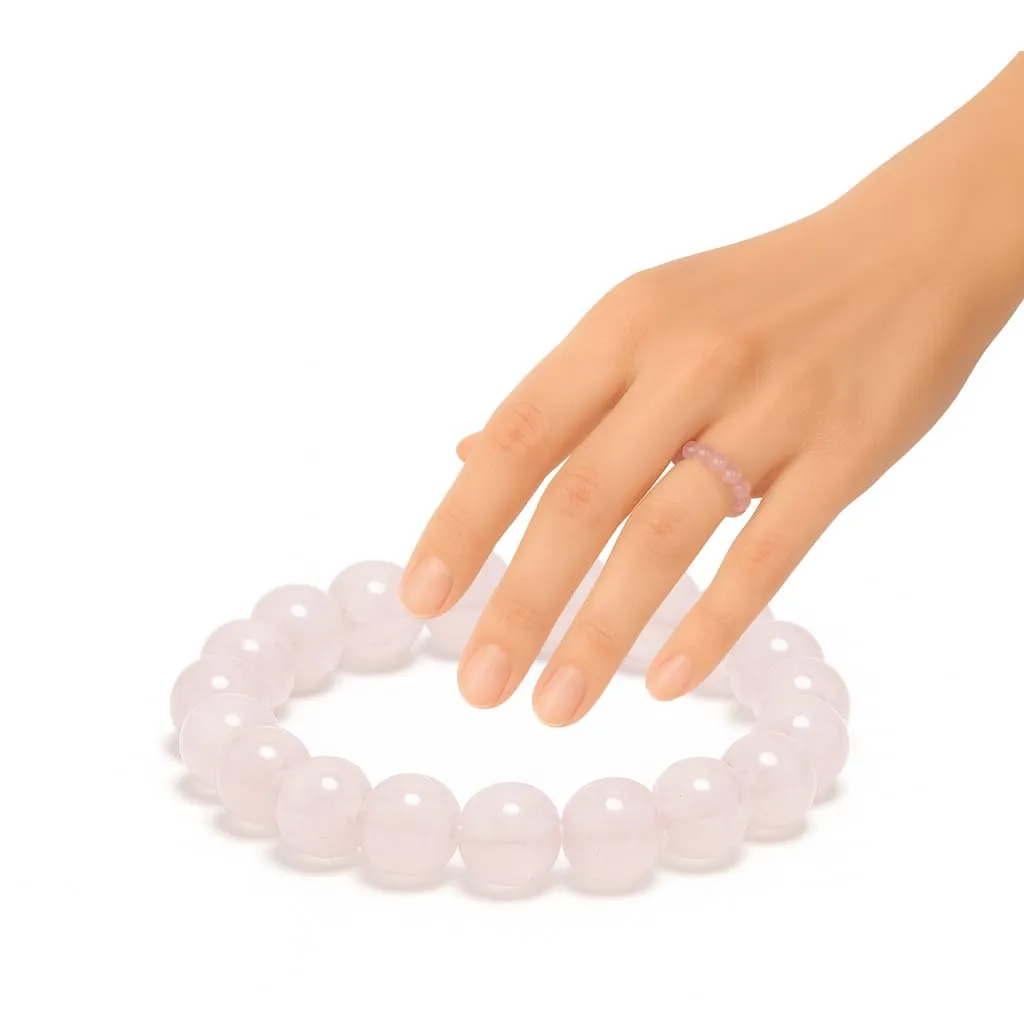 PURAJA Anello con pietra preziosa vera pietra naturale: Quarzo Rosa | Anello elastico antistress | Con perle da 3 mm in minerali di alta qualità - immagine 1