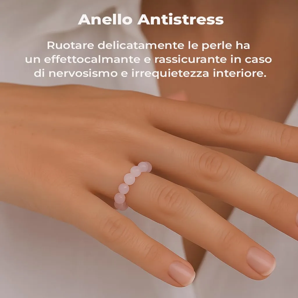 PURAJA Anello con pietra preziosa vera pietra naturale: Quarzo Rosa | Anello elastico antistress | Con perle da 3 mm in minerali di alta qualità - immagine 3