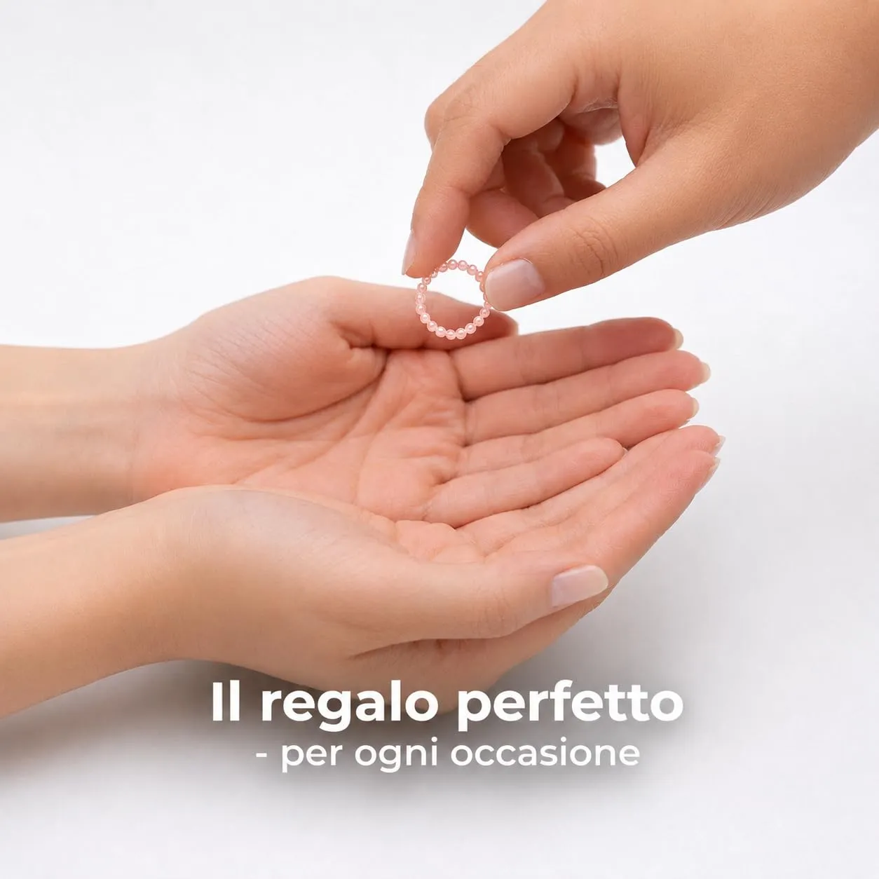 PURAJA Anello con pietra preziosa vera pietra naturale: Quarzo Rosa | Anello elastico antistress | Con perle da 3 mm in minerali di alta qualità - immagine 6