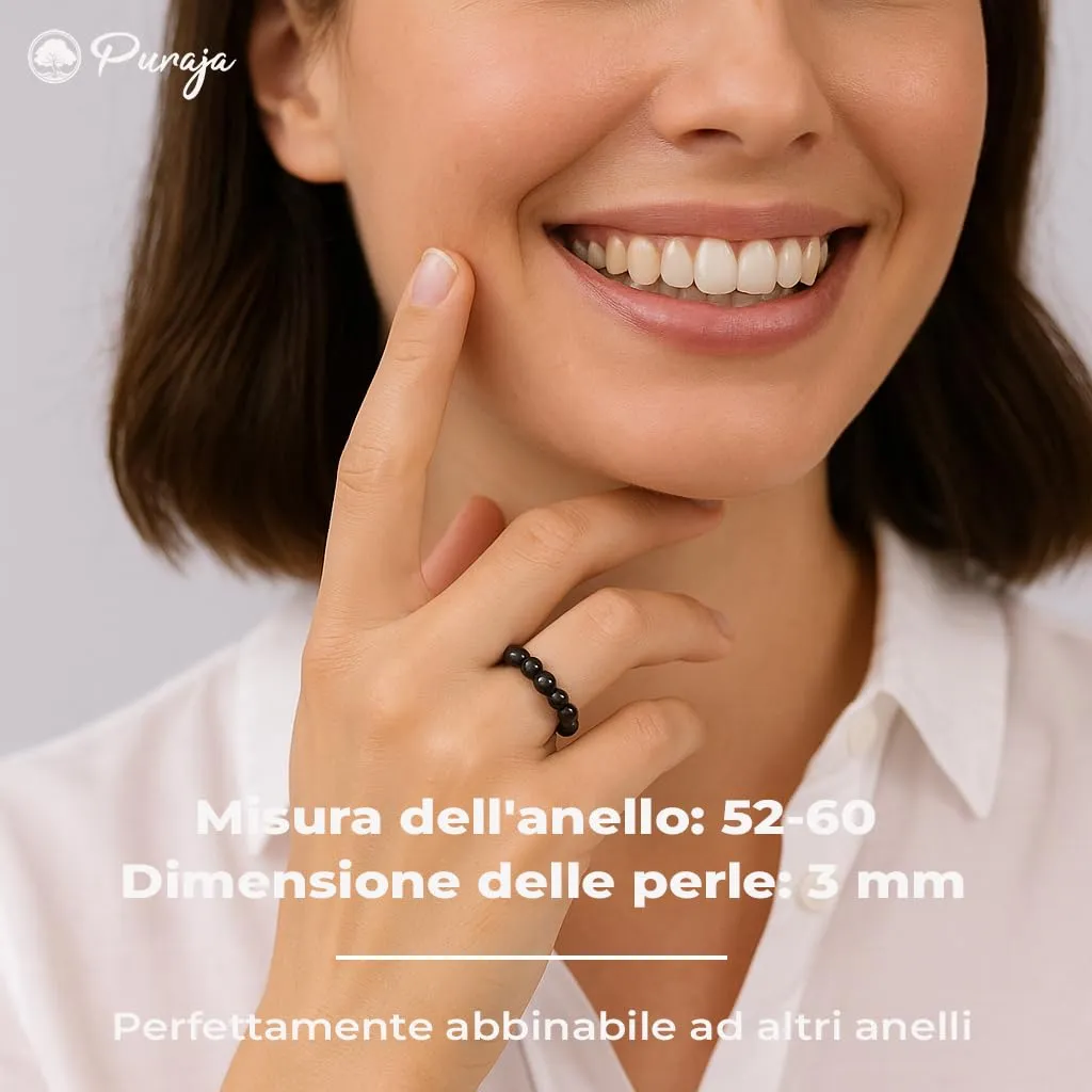 PURAJA Anello con pietra preziosa vera pietra naturale: Tormalina | Anello elastico antistress | Con perle da 3 mm in minerali di alta qualità - immagine 4