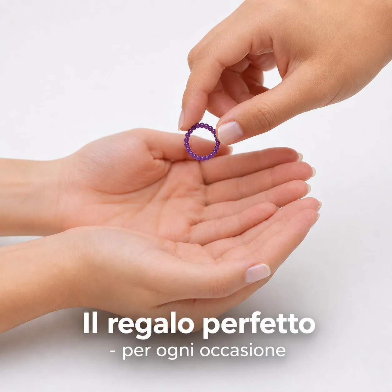 PURAJA Anello con pietra preziosa vera pietra naturale: Ametista | Anello elastico antistress | Con perle da 3 mm in minerali di alta qualità - immagine 6