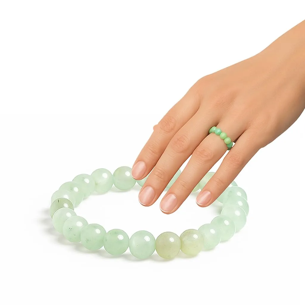 PURAJA Anello con pietra preziosa vera pietra naturale: Aventurina | Anello elastico antistress | Con perle da 3 mm in minerali di alta qualità - immagine 1