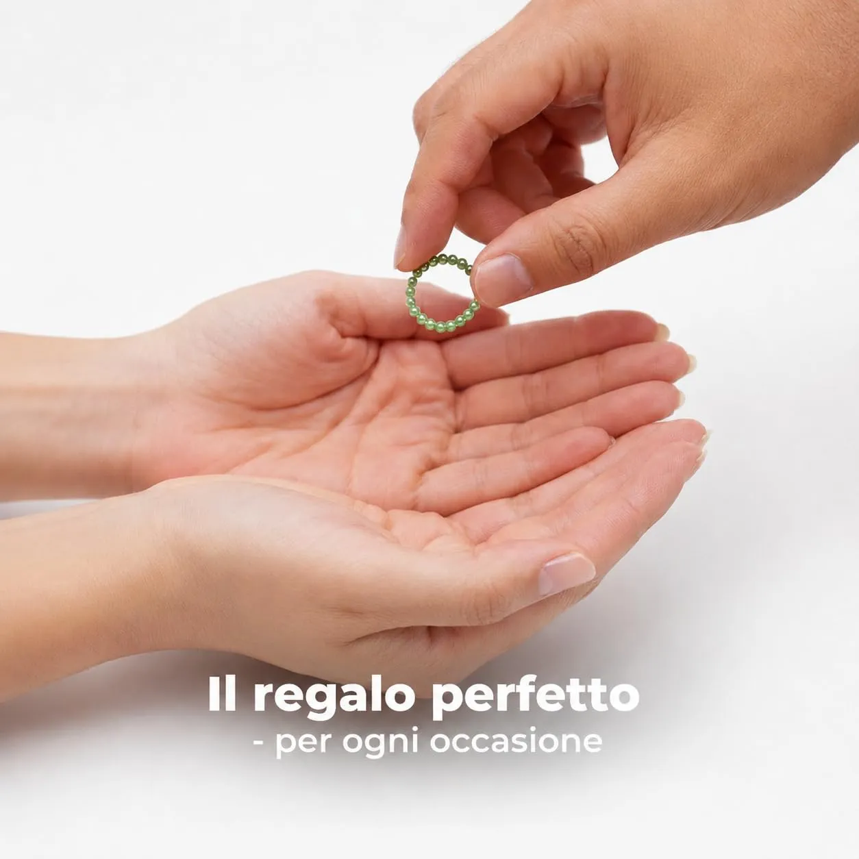 PURAJA Anello con pietra preziosa vera pietra naturale: Aventurina | Anello elastico antistress | Con perle da 3 mm in minerali di alta qualità - immagine 6