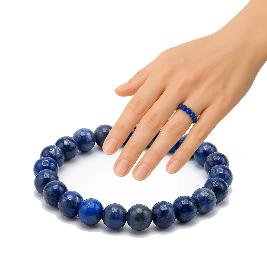 PURAJA Anello con pietra preziosa Lapislazzuli Naturale | Anello elastico antistress | Con perline da 3 mm realizzate con minerali di alta qualità - immagine 1
