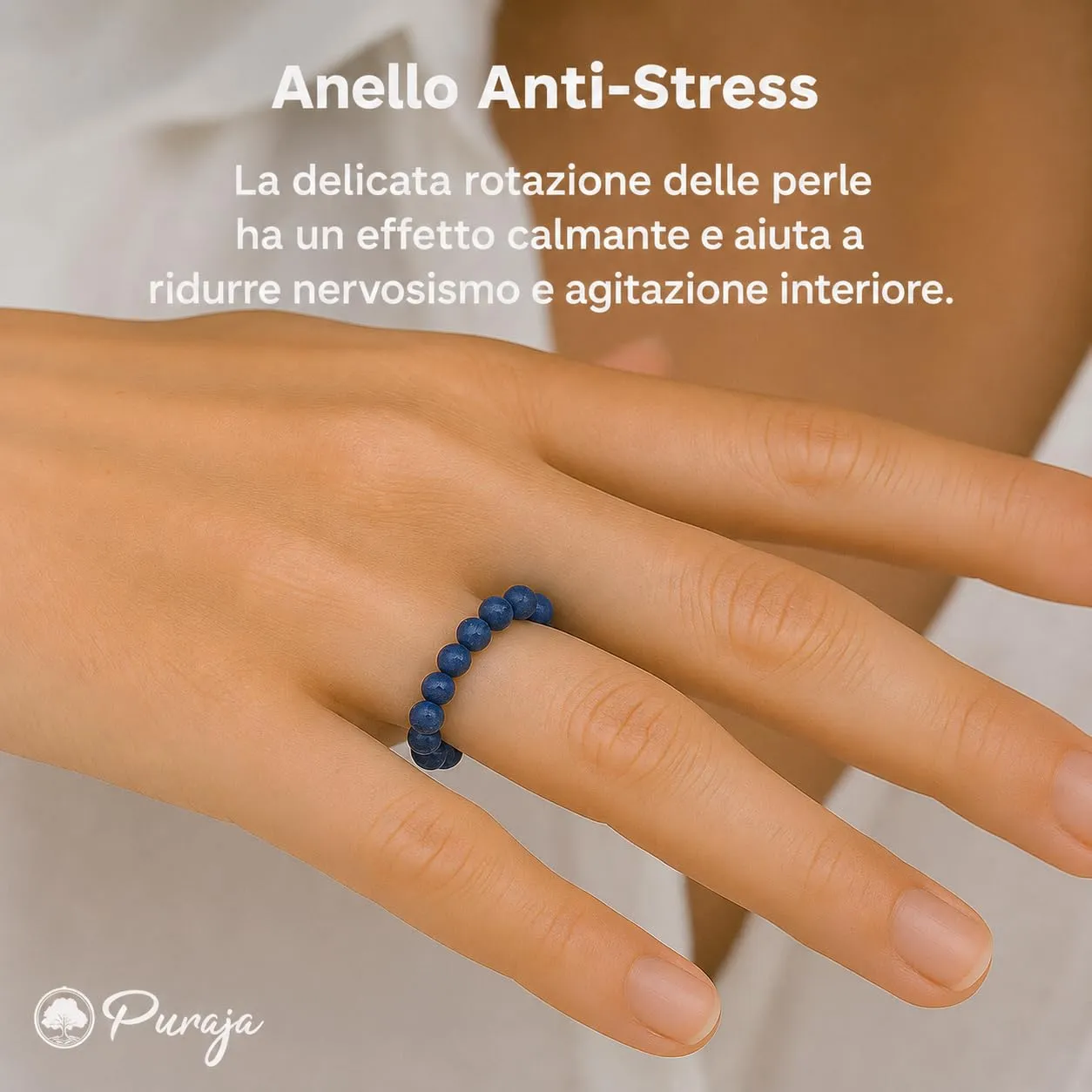 PURAJA Anello con pietra preziosa Lapislazzuli Naturale | Anello elastico antistress | Con perline da 3 mm realizzate con minerali di alta qualità - immagine 3