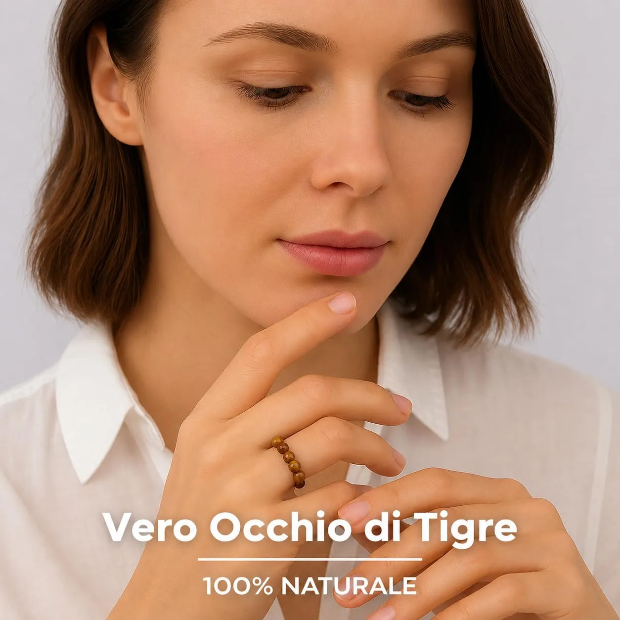 PURAJA Anello con pietra preziosa pietra naturale autentica: Occhio di tigre | Anello elastico antistress | Con perline da 3 mm realizzate con minerali di alta qualità - immagine 2