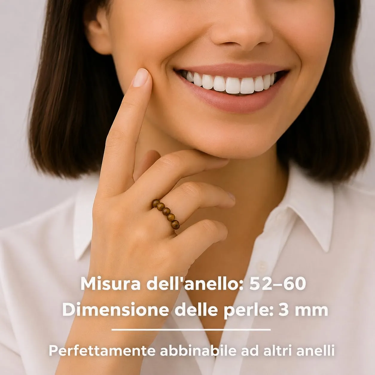 PURAJA Anello con pietra preziosa pietra naturale autentica: Occhio di tigre | Anello elastico antistress | Con perline da 3 mm realizzate con minerali di alta qualità - immagine 4