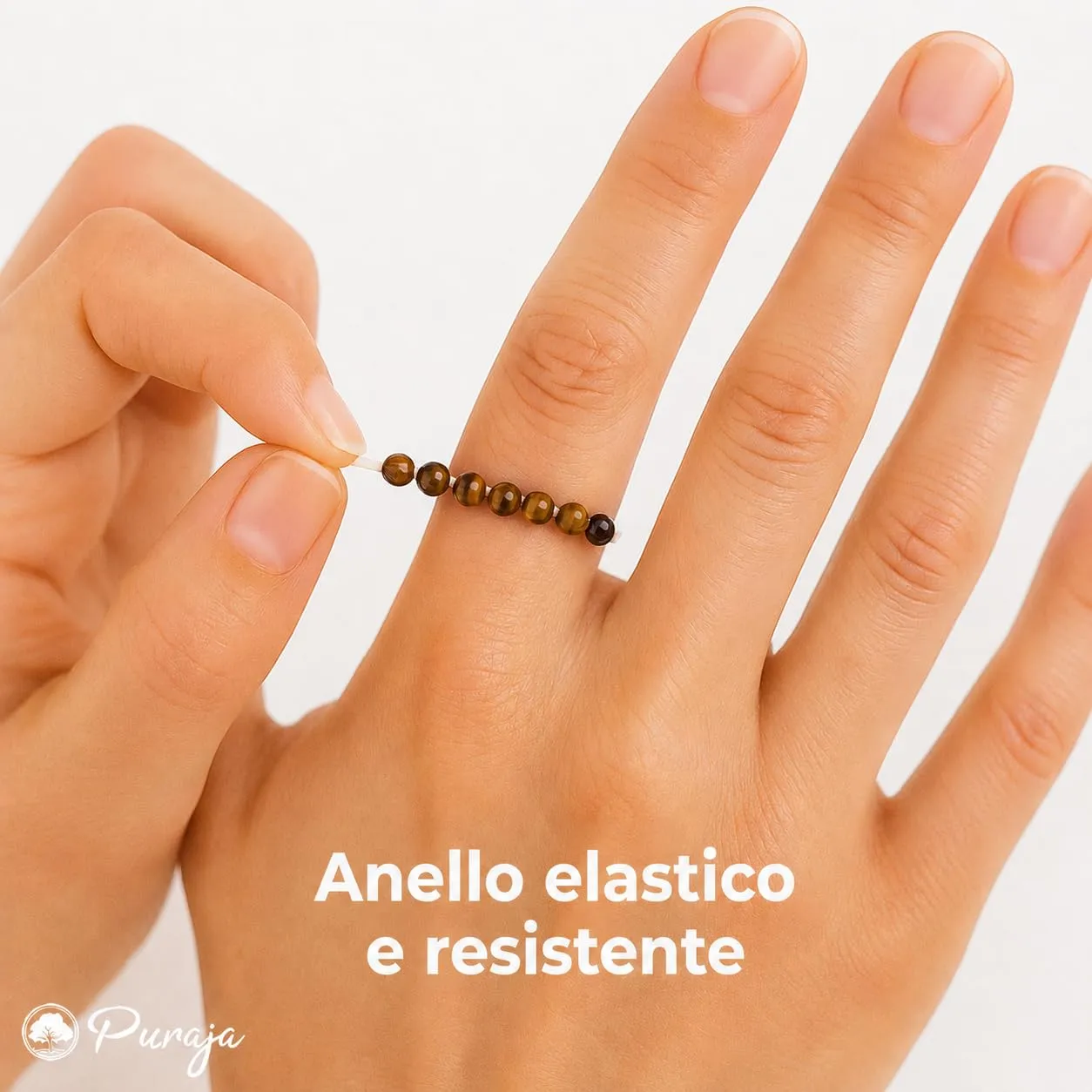 PURAJA Anello con pietra preziosa pietra naturale autentica: Occhio di tigre | Anello elastico antistress | Con perline da 3 mm realizzate con minerali di alta qualità - immagine 5