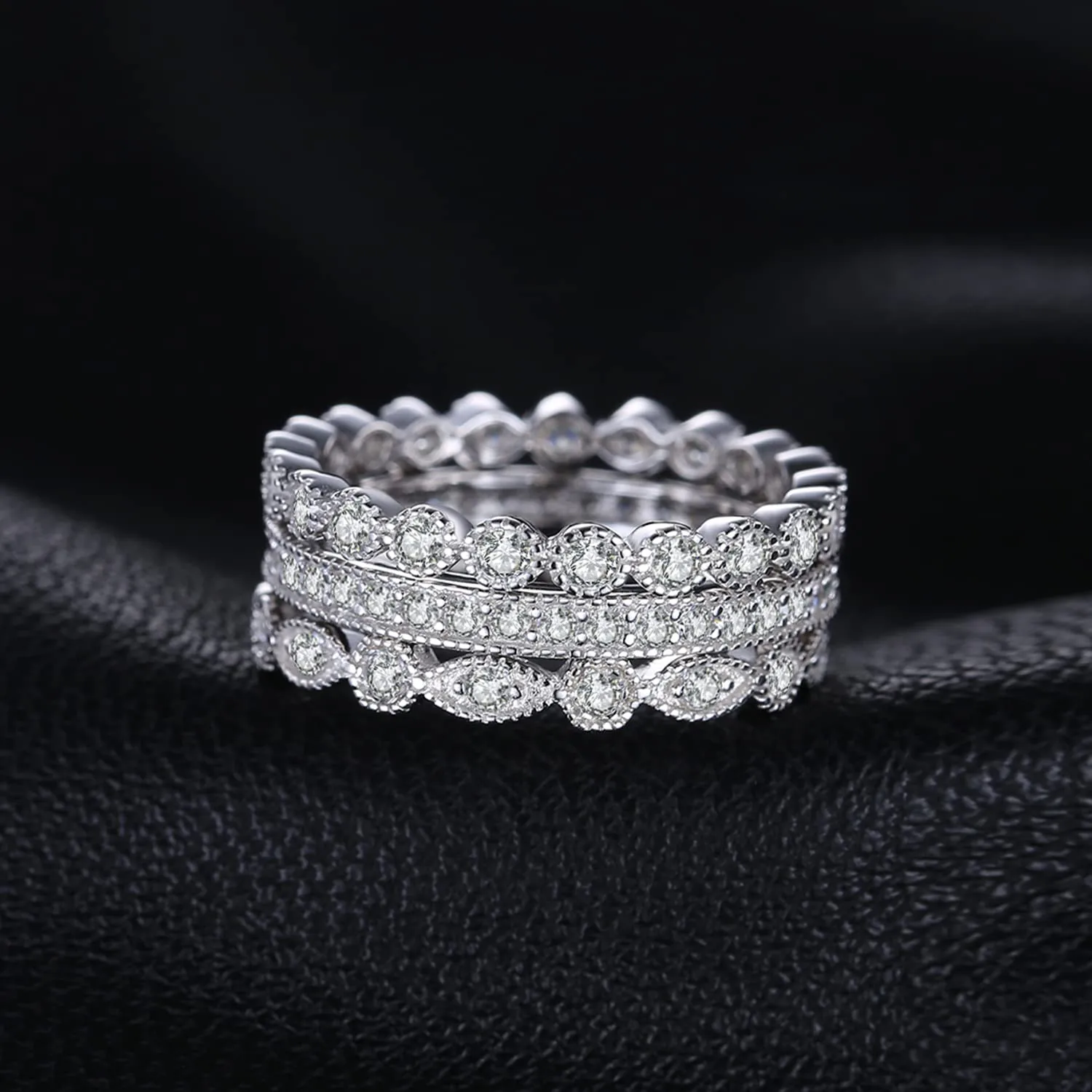 JewelryPalace Classici Anelli Impilabili Donna placcato oro bianco 14K con Cubic Zirconia, Infinito Anello Donna placcato oro bianco 14K con Pietre Preziose, Fedi Matrimonio Set Gioielli Donna 7 - immagine 5