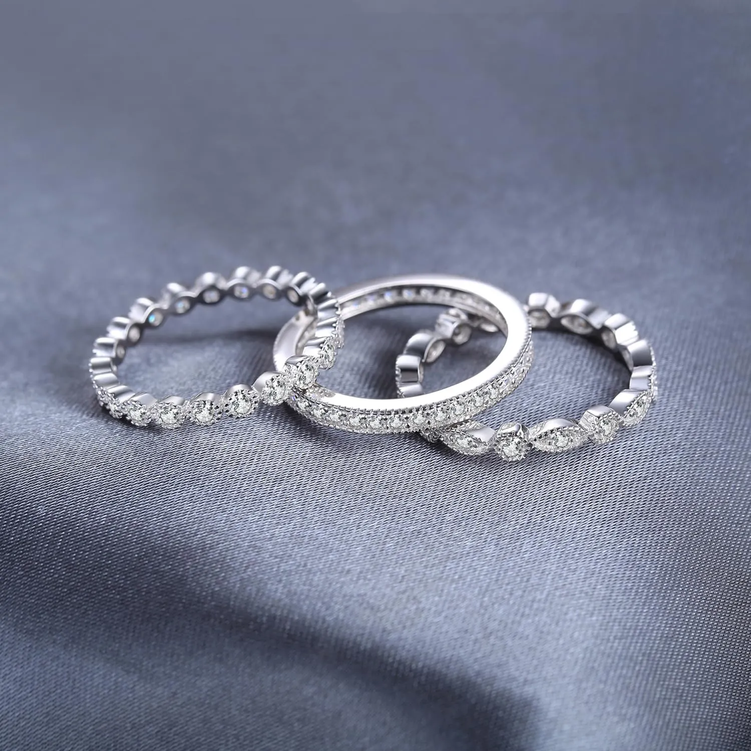 JewelryPalace Classici Anelli Impilabili Donna placcato oro bianco 14K con Cubic Zirconia, Infinito Anello Donna placcato oro bianco 14K con Pietre Preziose, Fedi Matrimonio Set Gioielli Donna 11.5 - immagine 3