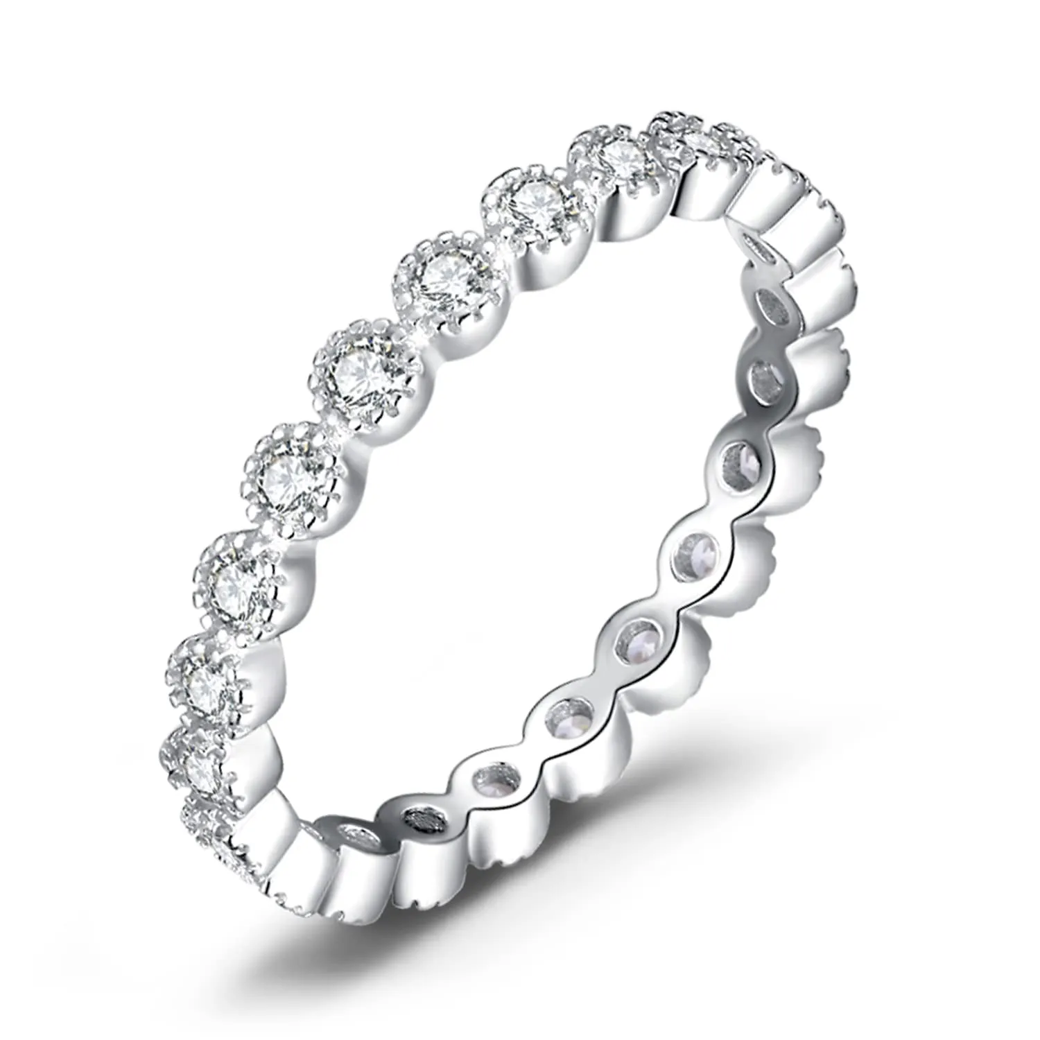 JewelryPalace Classici Anelli Impilabili Donna placcato oro bianco 14K con Cubic Zirconia, Infinito Anello Donna placcato oro bianco 14K con Pietre Preziose, Fedi Matrimonio Set Gioielli Donna 19.5 - immagine 1