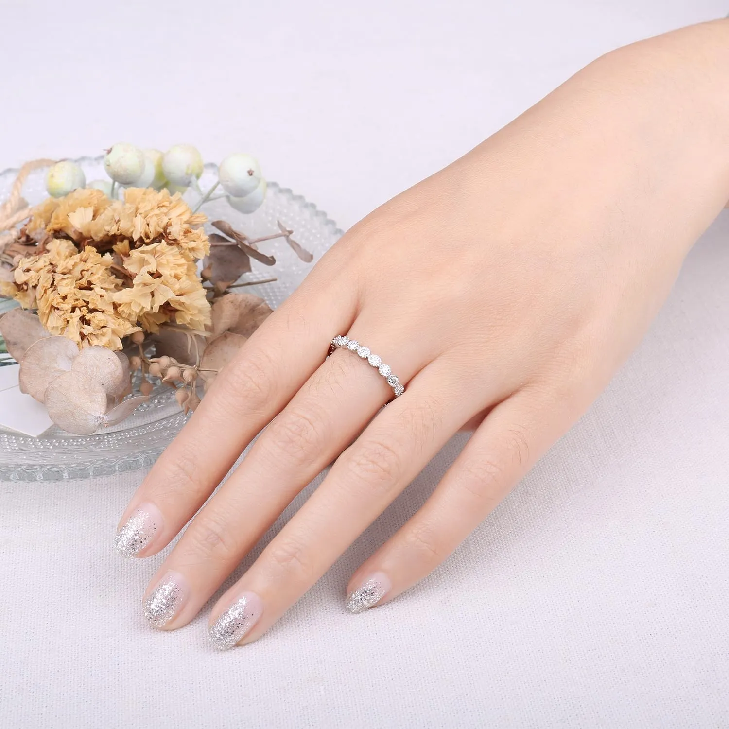 JewelryPalace Classici Anelli Impilabili Donna placcato oro bianco 14K con Cubic Zirconia, Infinito Anello Donna placcato oro bianco 14K con Pietre Preziose, Fedi Matrimonio Set Gioielli Donna 19.5 - immagine 4