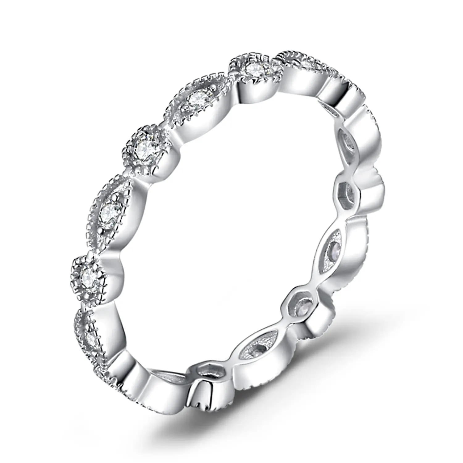 JewelryPalace Classici Anelli Impilabili Donna placcato oro bianco 14K con Cubic Zirconia, Marquise Anello Donna placcato oro bianco 14K con Pietre Preziose, Fedi Matrimonio Set Gioielli Donna 14.5 - immagine 1