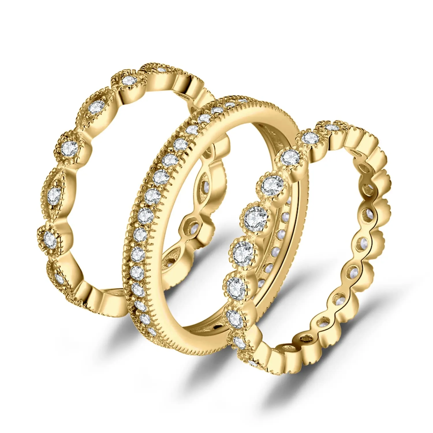 JewelryPalace 2.15ct Eternity Anello Infinito Donna placcato oro bianco 14K Con Cubica Zirconia, 3 Anelli Impilabili con Pietra a Taglio Marquise, Fedi Nuziali Dorati Matrimonio Set Gioielli 10.5 - immagine 1