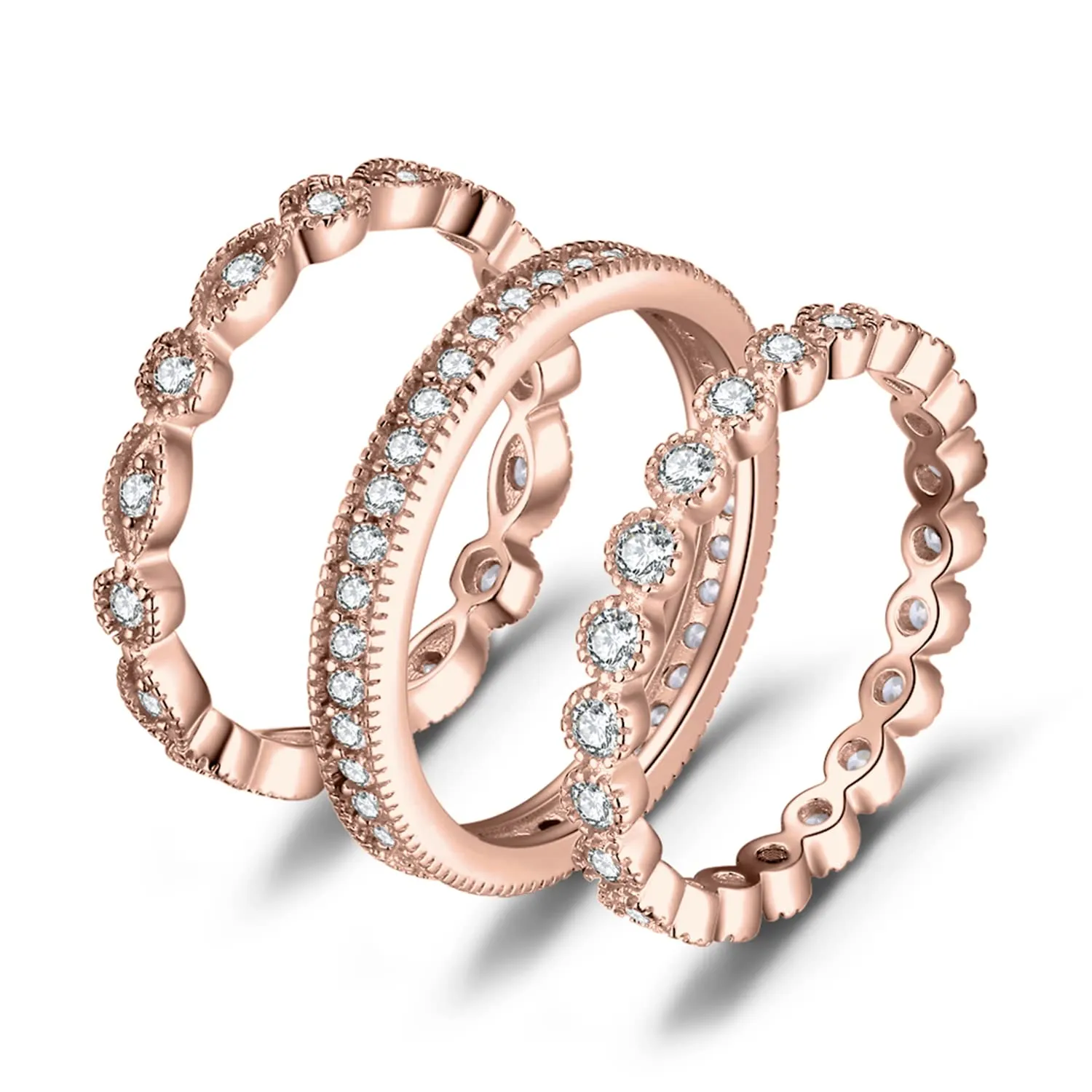 JewelryPalace 2.15ct Eternity Anello Infinito Donna placcato oro rosa 14K Cubica Zirconia, 3 Anelli Impilabili Donna Pietra a Taglio Marquise, Fedi Nuziali Oro Rosa Matrimonio Set Gioielli Donna 19.5 - immagine 1