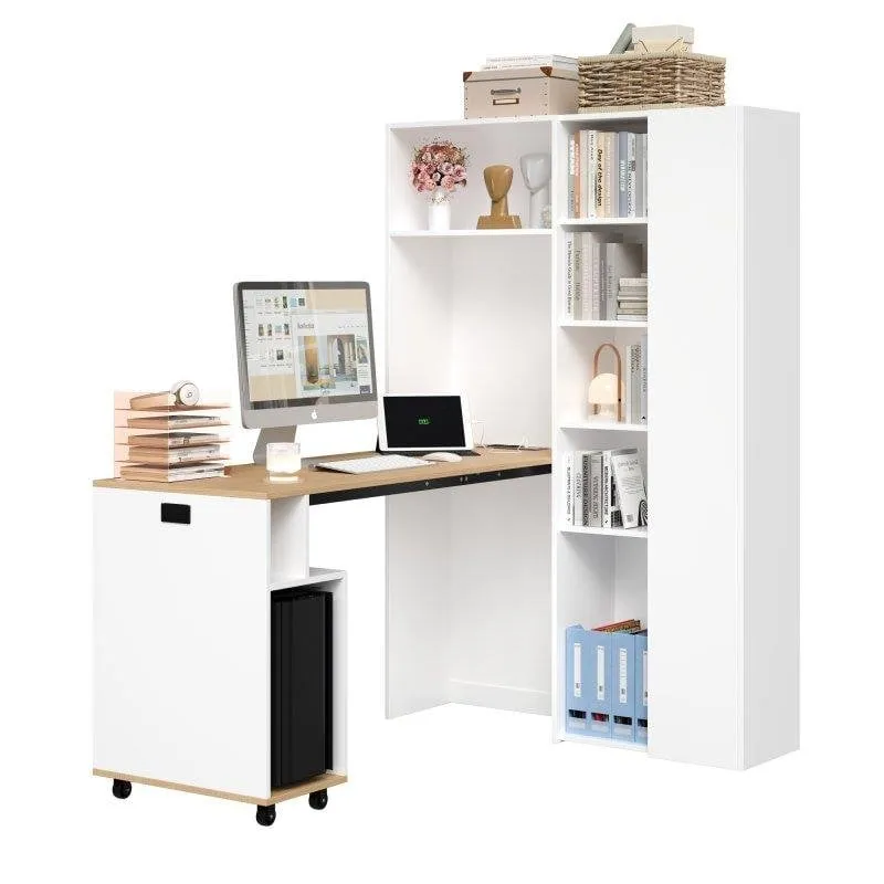 Scrivania Pieghevole Welltin N880 Bianca 104x160cm con Libreria e USB - immagine 1