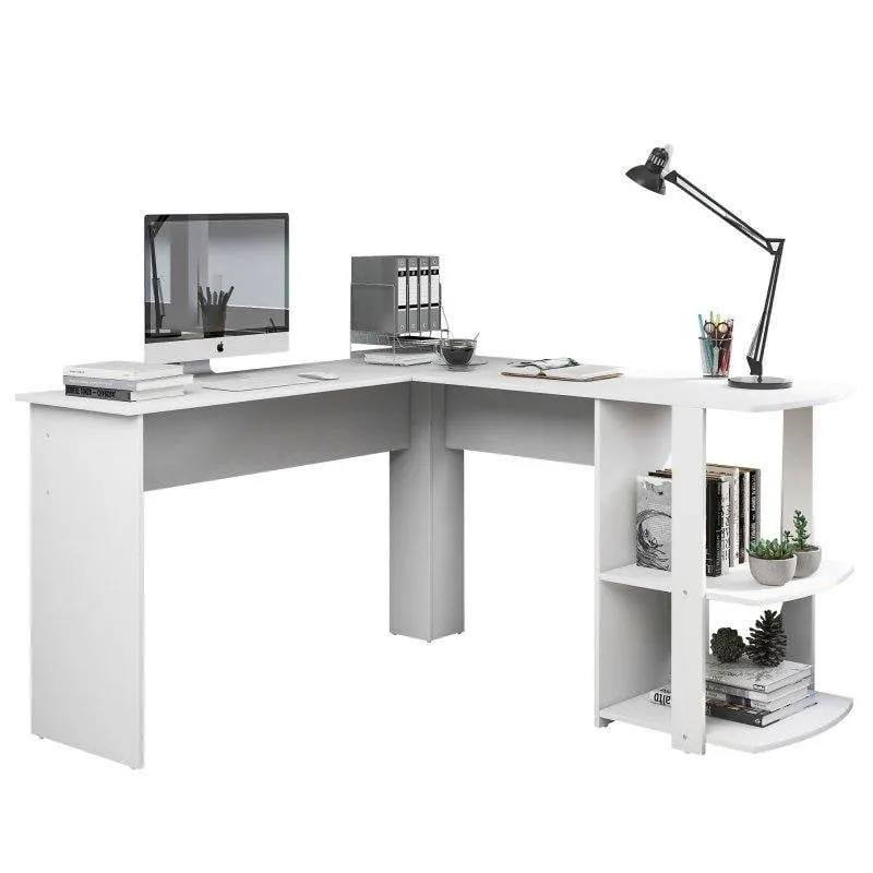 Scrivania angolare bianca N616P 140x140 cm MDF con 2 ripiani - immagine 1
