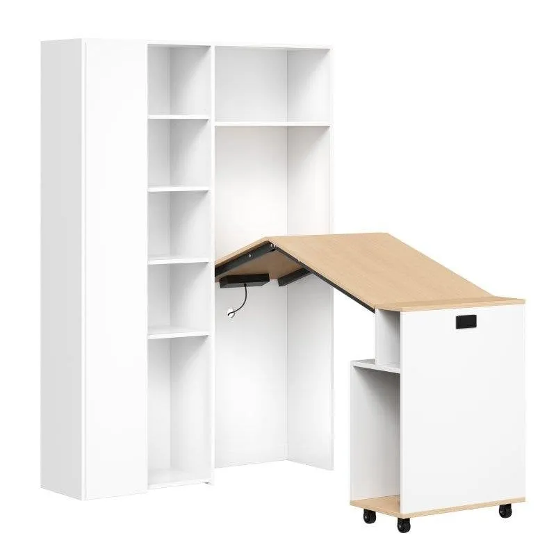 Scrivania Pieghevole Welltin N880P 2 in 1 MDF Bianco USB - immagine 1
