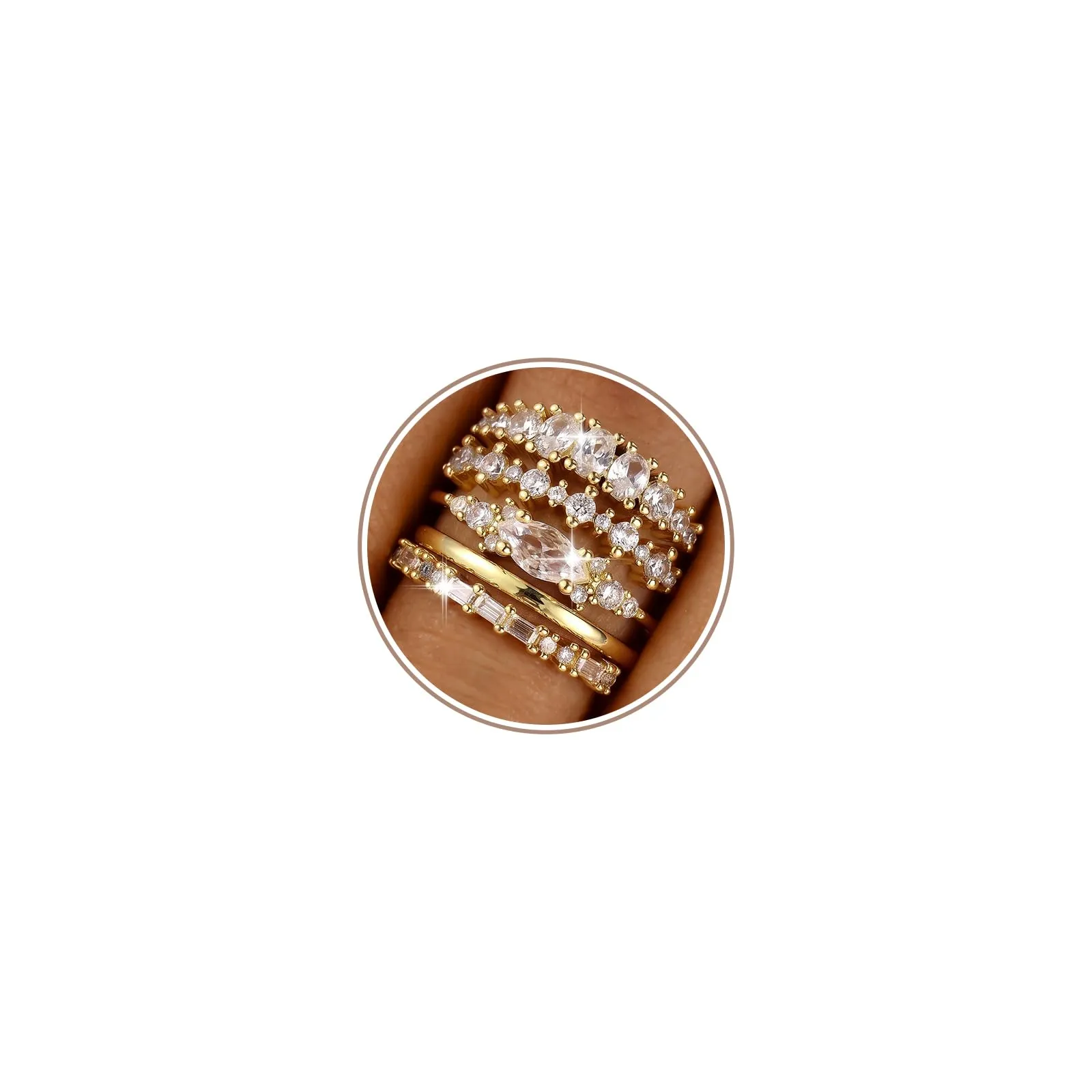 Emibele 14K Placcato Oro Anelli Impilabili Donna, 5 Pezzi - immagine 1
