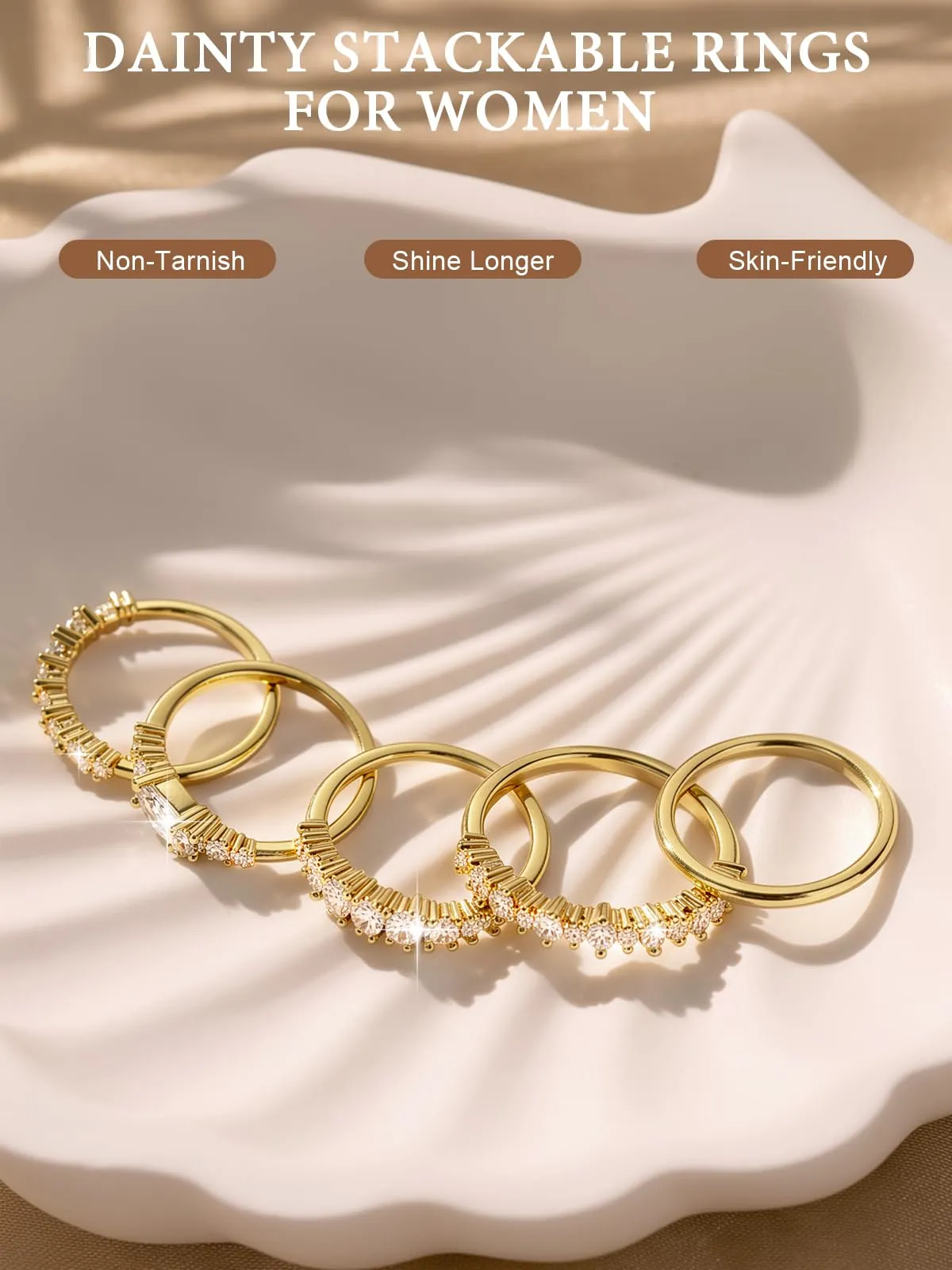 Emibele 14K Placcato Oro Anelli Impilabili Donna, 5 Pezzi - immagine 4
