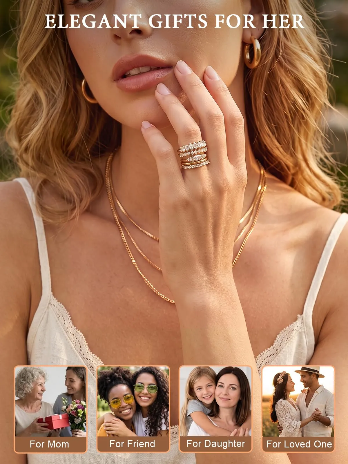 Emibele 14K Placcato Oro Anelli Impilabili Donna, 5 Pezzi - immagine 7