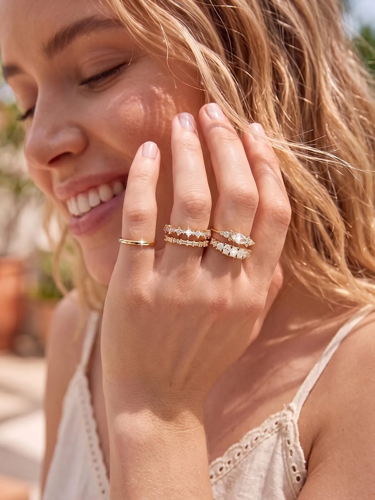 Emibele 14K Placcato Oro Anelli Impilabili Donna, 5 Pezzi - immagine 2