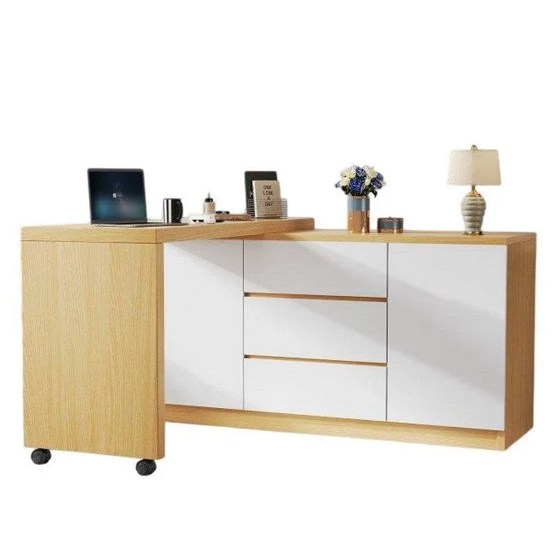 Scrivania ad angolo Welltin N880P315316W Pivotante 360 deg Bianco Rovere - immagine 1