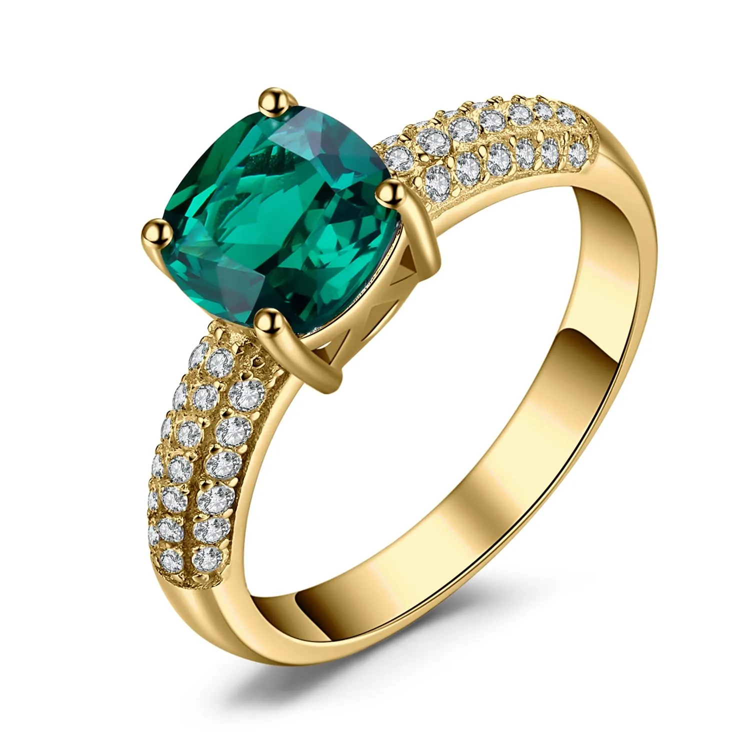 JewelryPalace 1.8ct Anelli Donna placcato oro giallo 14K Simulato Smeraldo, Anello Dorato con Pietra Verde a Taglio Cuscino, Anello Solitario Promessa Fede Fidanzamento in Oro, Set Gioielli Donna 22 - immagine 1