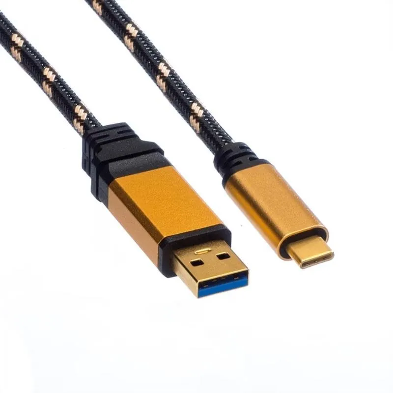 Cavo USB RoLine USB-A a USB-C 3,2 Gen 1 3 m Nylon dorato/nero - immagine 1