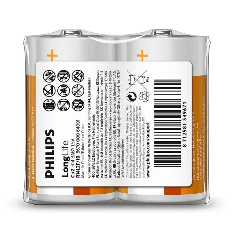 Pile Philips LongLife R14 2 Unita 1,5 V - immagine 1