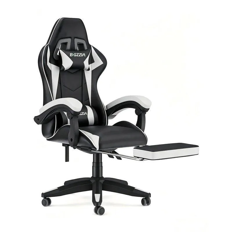 Sedia Gaming Naspaluro con Poggiapiedi Ergonomico Bianco Nero - immagine 1