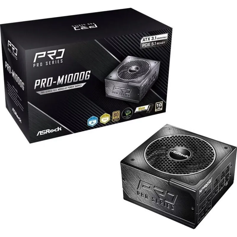 Alimentatore AsRock PRO-M1000G 1000W 80+ Gold ATX 3.1 ventola 135 mm - immagine 1