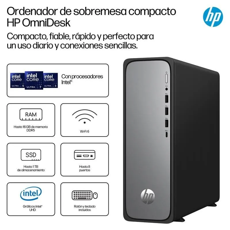 PC fisso HP OmniDesk S03-0020ns Intel Core i3-14100 8GB 512GB SSD Intel UHD FreeDOS WiFi6 - immagine 1