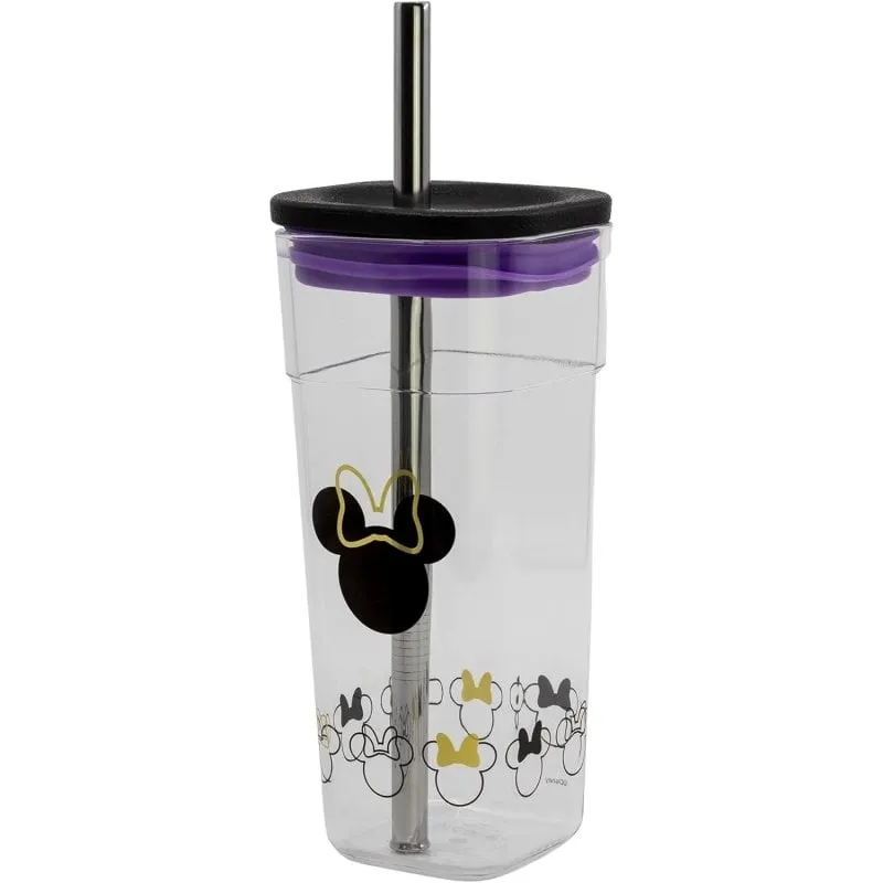 Bicchiere Minnie Mouse Cube Disney Acrilico con Cannuccia Acciaio 540 ml - immagine 1