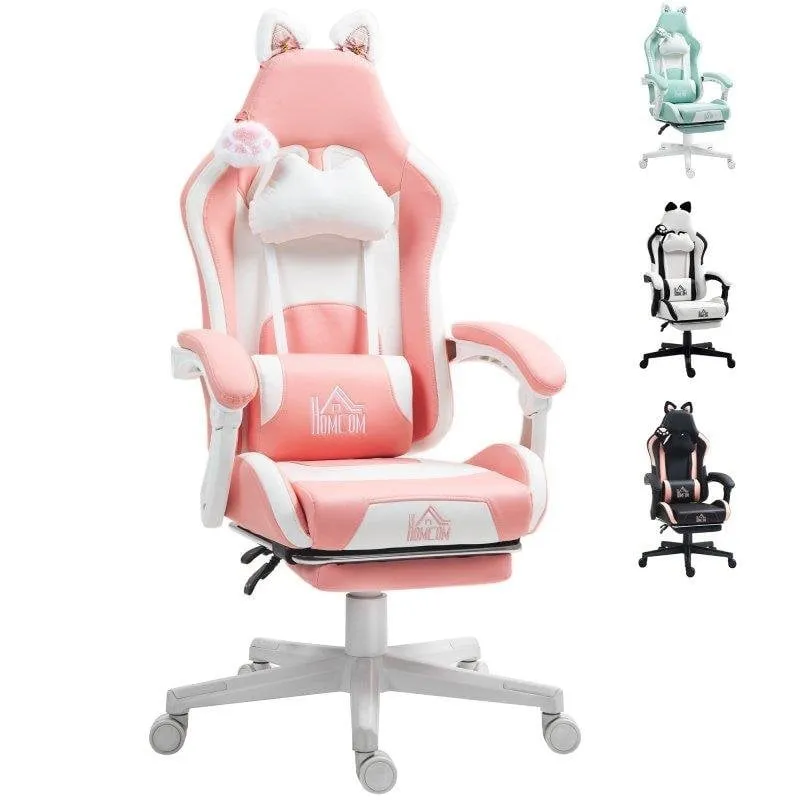 Sedia Gaming Welltin 921-794V00PK Poggiapiedi Orecchie Gatto Rosa - immagine 1