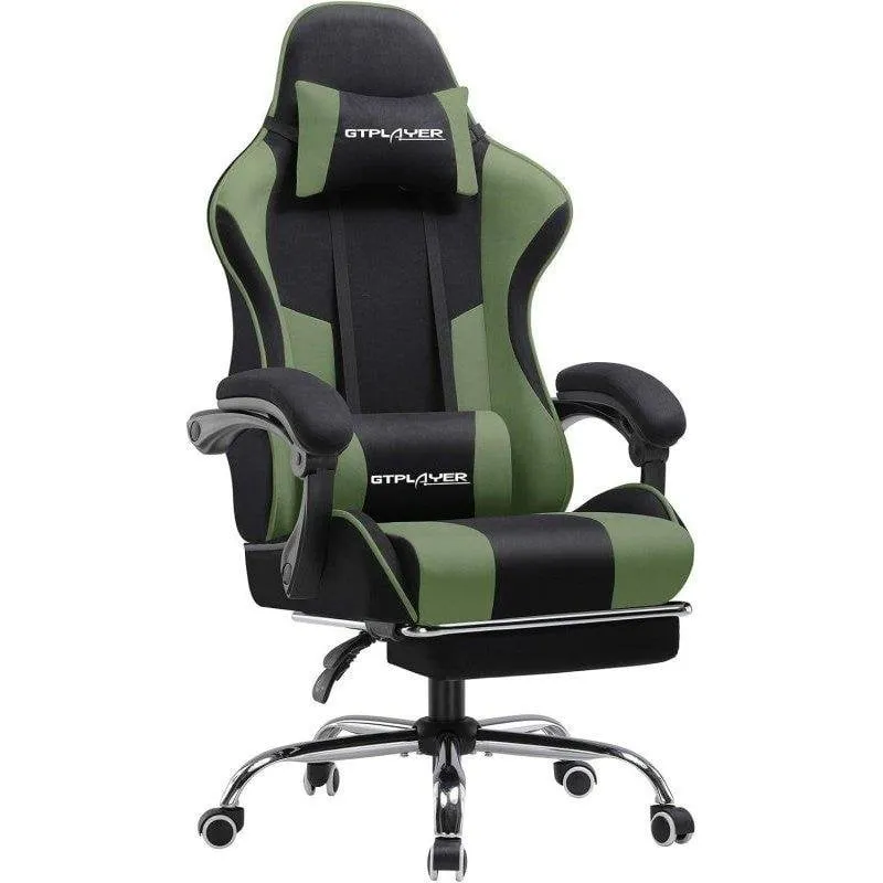 Sedia GTPLAYER Gaming Reposapiedi Massaggio Lombare Tessuto Verde - immagine 1