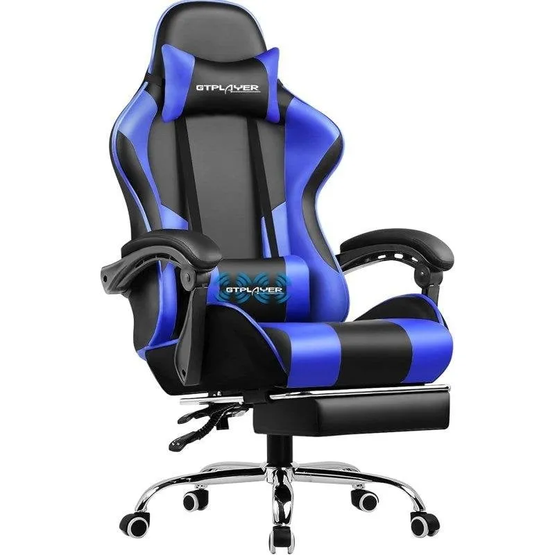 Sedia Gaming GTPLAYER Ergonomica Reposapiedi Massaggio PU Blu - immagine 1