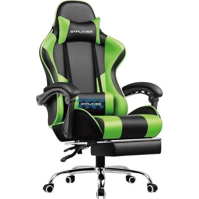 Sedia gaming GTPLAYER Reposapiedi Massaggio Lombare Pelle Sintetica Verde - immagine 1