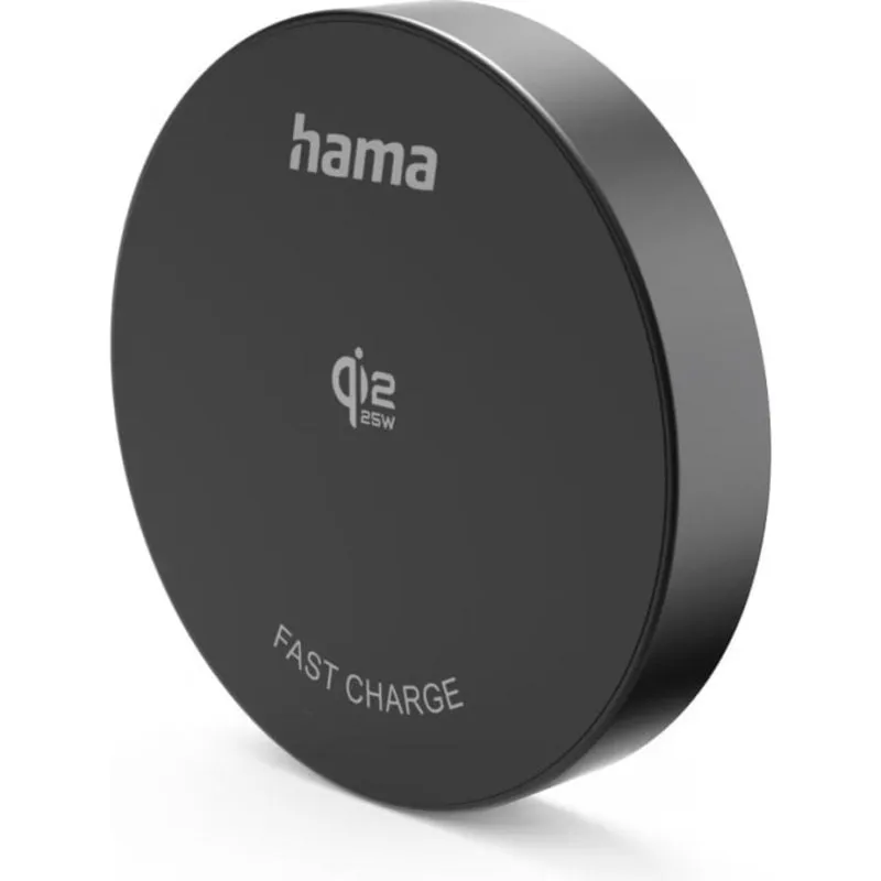 Caricatore wireless magnetico Hama Qi 25W con supporto e superficie metallica nera - immagine 1