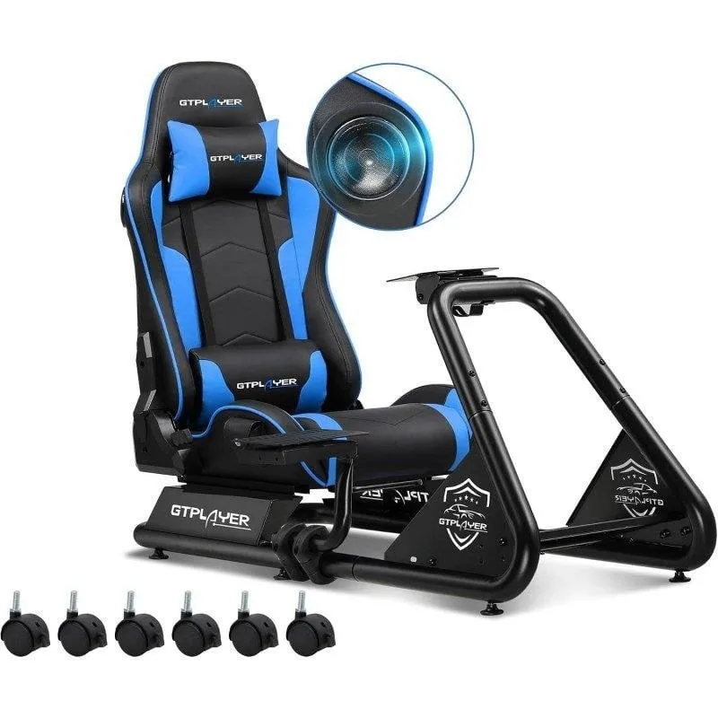 Gtplayer Sim Racing Cockpit Con Altoparlanti E Supporto Volante Pedali - Blu - immagine 1