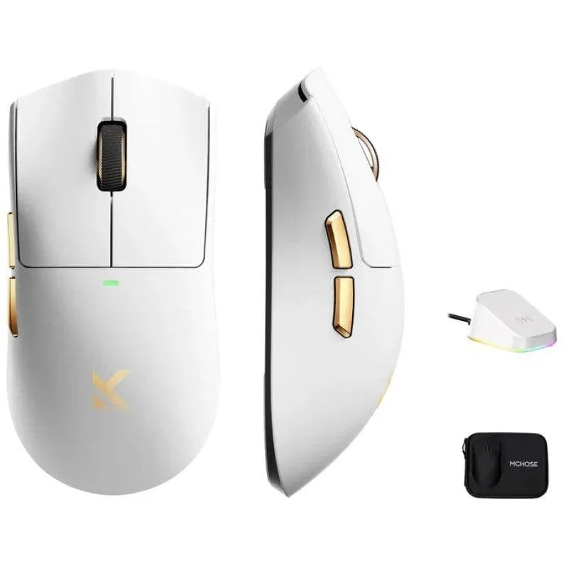 Mouse MCHOSE K7 Ultra Wireless Gaming 42000DPI Bianco Oro RGB - immagine 1