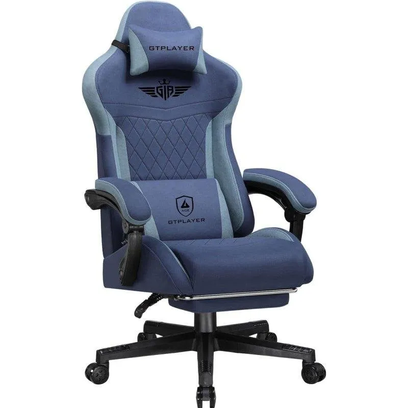 Sedia Gaming GTPLAYER Ergonomica Supporto Lombare Schienale Largo 150kg Tessuto Blu Scuro - immagine 1