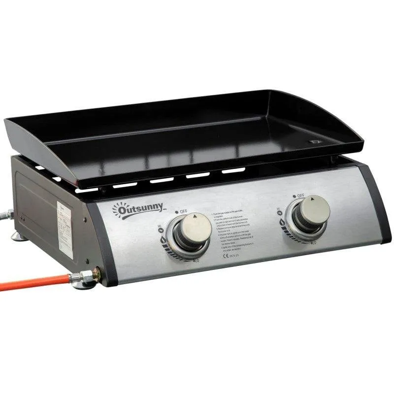 Piastra a Gas da Tavola Welltin 2 Bruciatori Portatile Acciaio Inox 48,5x48x21 cm - immagine 1