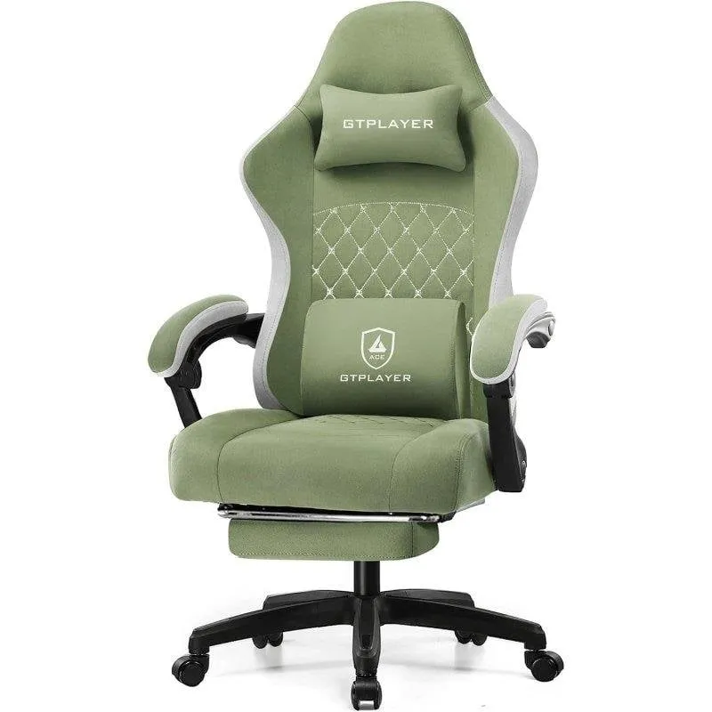Sedia Gaming GTPLAYER Ergonomica con Poggiapiedi Tessuto Verde - immagine 1