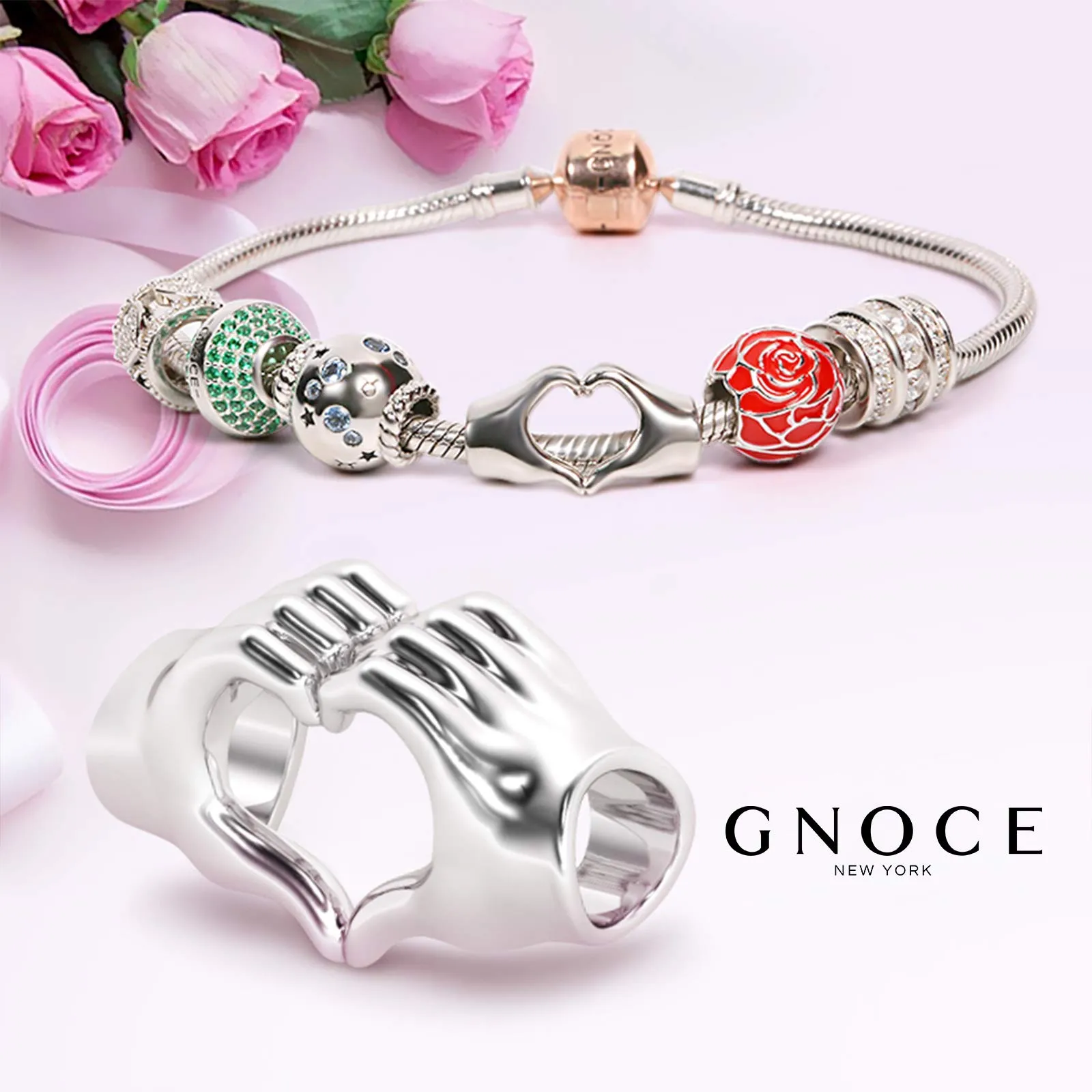 GNOCE Ciondolo a forma di dito con cuore, in argento sterling, Forever in Our Hearts - immagine 4