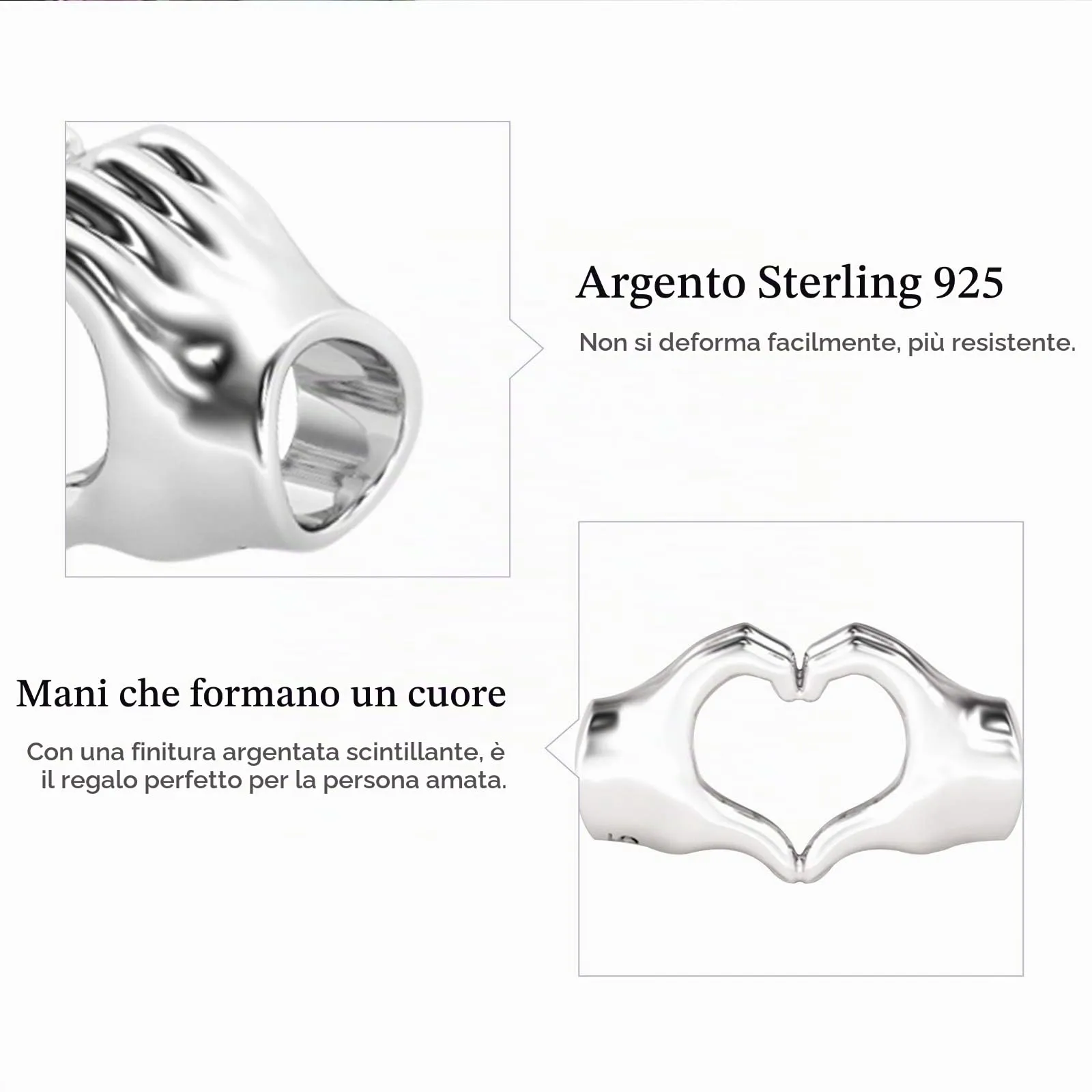 GNOCE Ciondolo a forma di dito con cuore, in argento sterling, Forever in Our Hearts - immagine 6