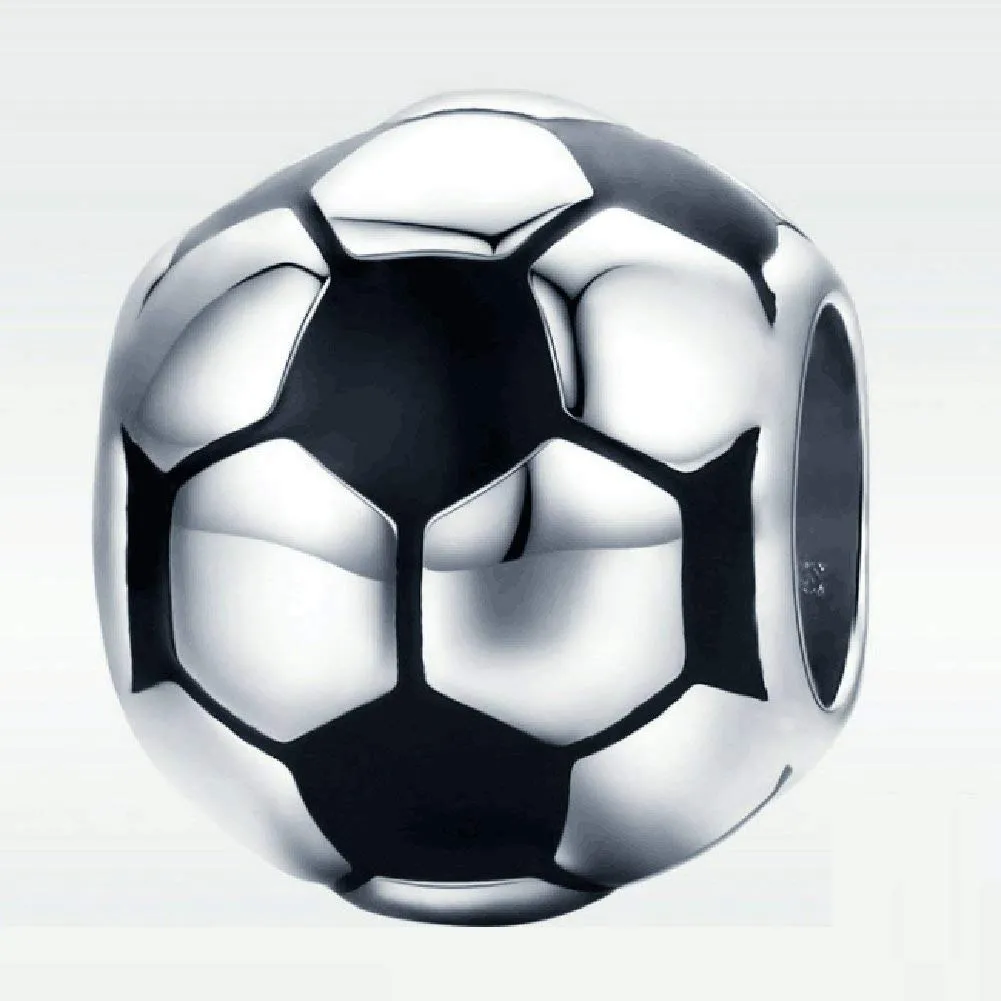 Ciondolo in argento Sterling 925, a tema calcio, con smalto nero, per braccialetti Pandora, regalo di Natale, a forma di pallone da calcio, colore nero - immagine 2